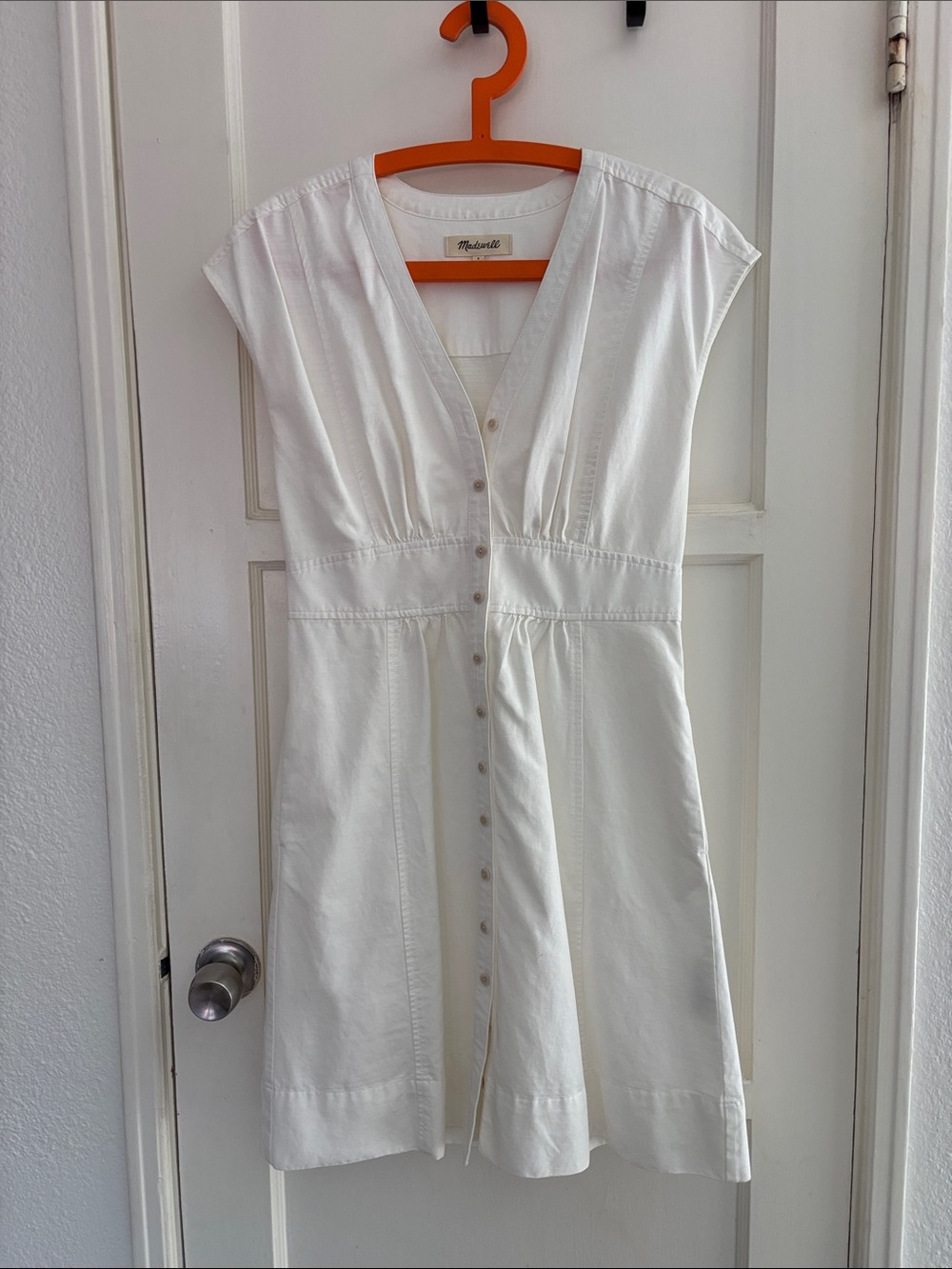 Madewell White V-Neck Button-Front Mini Dress